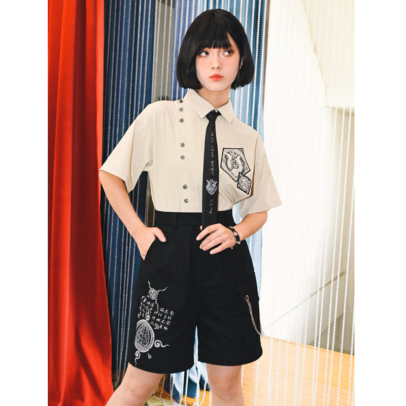 [Ancient Mystery House---Purification Series] ★Chinese-style trousers★ Bottoms, shorts, short pants, with chain, black