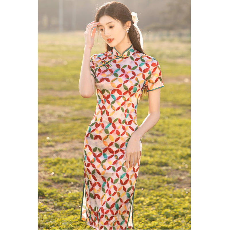 [HLQ Series] ★Chinese Dress★ Chinese-style dress, floral pattern, cute, coming-of-age ceremony, colorful, date, slimming