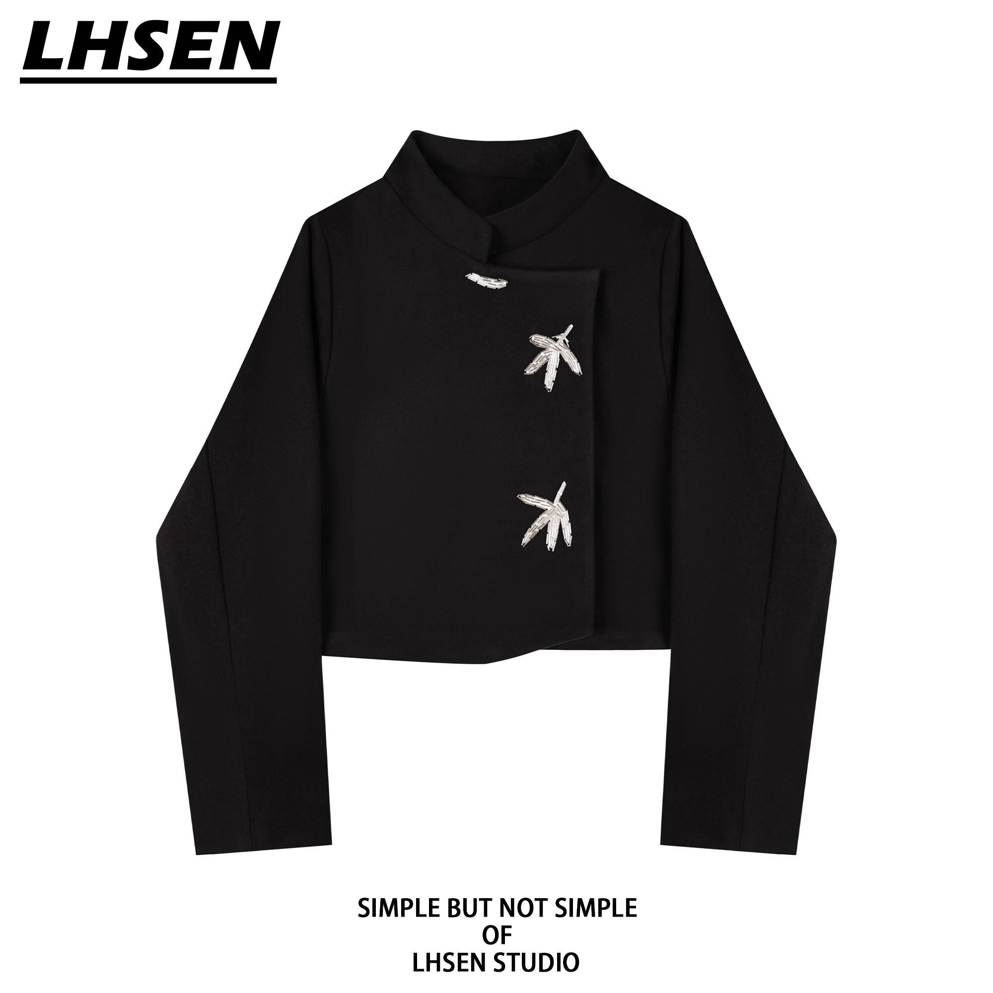 [LHSEN Series]★China style outerwear★ Blazer jacket short length design black black