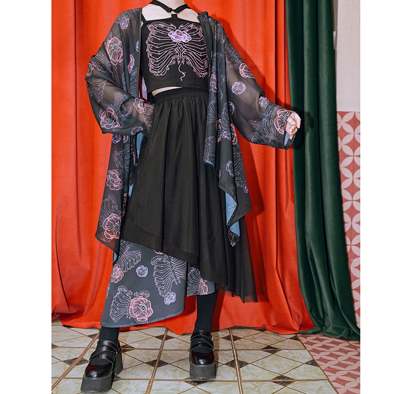 [Kokaisha Series] ★China style pants★ Chiffon gaucho pants Spring/Summer Loose Black Black SML XL