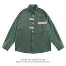 [MOISHE TIDE Series]★Shirt★ 2color Long Sleeve Shirt Tops Embroidery Unisex Men's Green Apricot