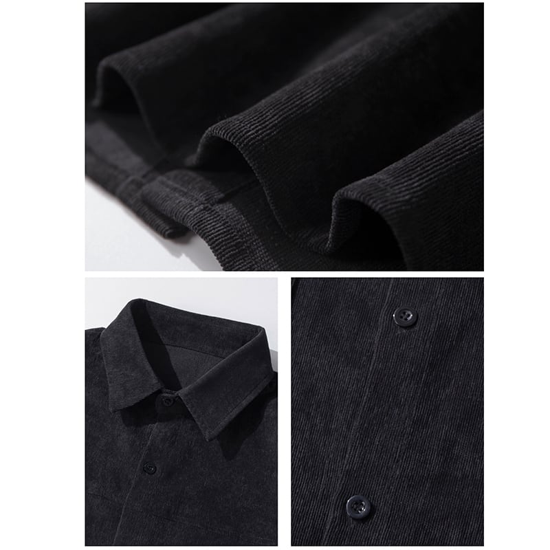 [OOPSJOYCE Series]★Shirt★ Tops Long Sleeve Shirt Corduroy Simple Black Black ML XL 2XL