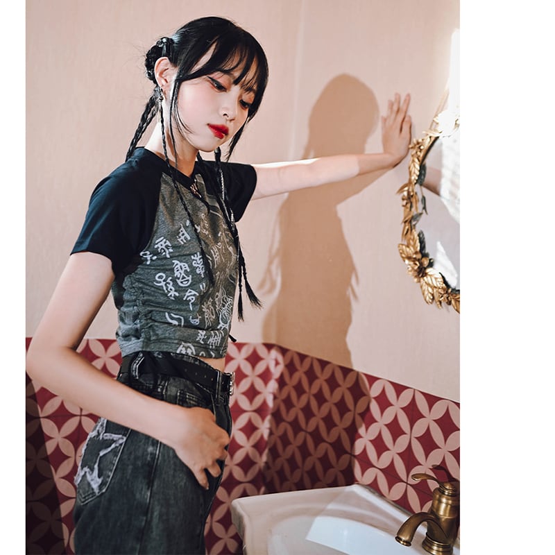 [Ancient Mystery---Cloud Dreams and the Simple Series] ★Chinese-style T-shirt★ Short-sleeved top, mini length, slim, original cotton, slimming