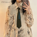 ✿New item! [UATONLINE series] ★China style shirt★ 2color shirt with tie, long sleeve shirt, tops, unisex, men's bamboo