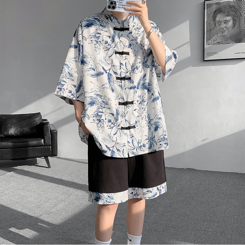 [WUSHE Series] ★Chinese style set up★ 3 colors Shirt + shorts Unisex Men's Large size Cool