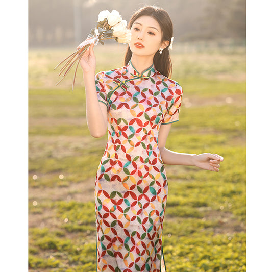 [HLQ Series] ★Chinese Dress★ Chinese-style dress, floral pattern, cute, coming-of-age ceremony, colorful, date, slimming