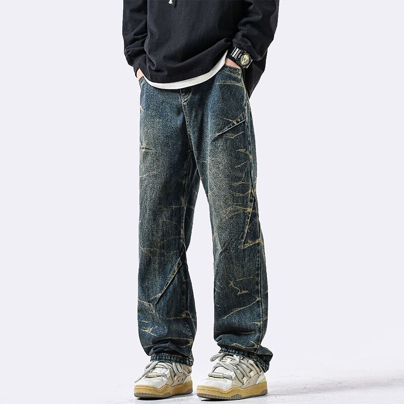 [DUFENG Series]★Denim Pants★ 2color Pants Bottoms Unisex Men's Black Blue Stylish