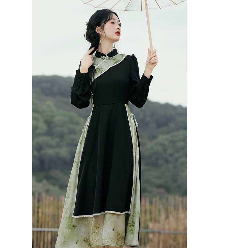 [Hanamori Series]★Chinese style dress★ Improved Chinese dress, fake layered, cute Chinese clothing