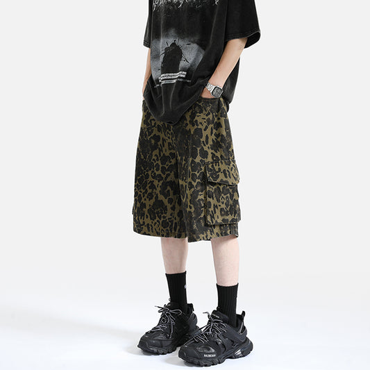 [YUANJI Series] ★Shorts★ Shorts, trousers, bottoms, leopard print, stylish, unisex, men's, 5/8 sleeve