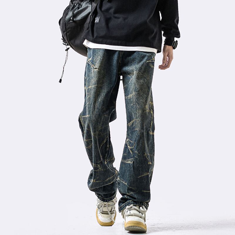 [DUFENG Series]★Denim Pants★ 2color Pants Bottoms Unisex Men's Black Blue Stylish