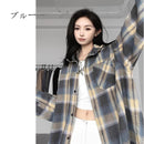 [CHAOMEICHEN Series] ★Outer★ 2color Shirt Outer Hood Plaid Pattern Unisex Men's Brown Blue