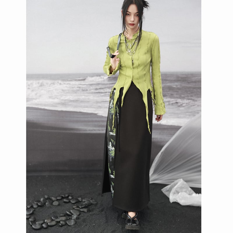 ✿New item! [Da Qinglong Shu Series] ★Chinese style skirt★ Bottoms switching black black Hanfu skirt retro