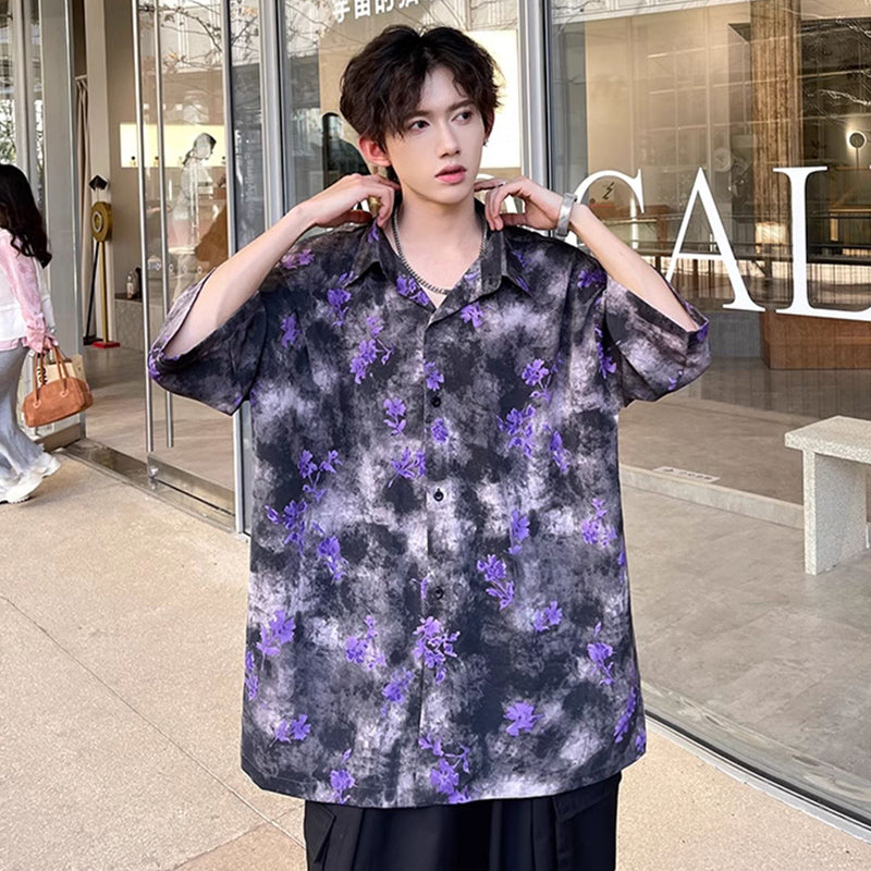 [YANDAN Series] ★Shirt★ 2 colors Tops Short sleeve shirt Summer clothes Unisex Men's Floral Retro Purple Brown