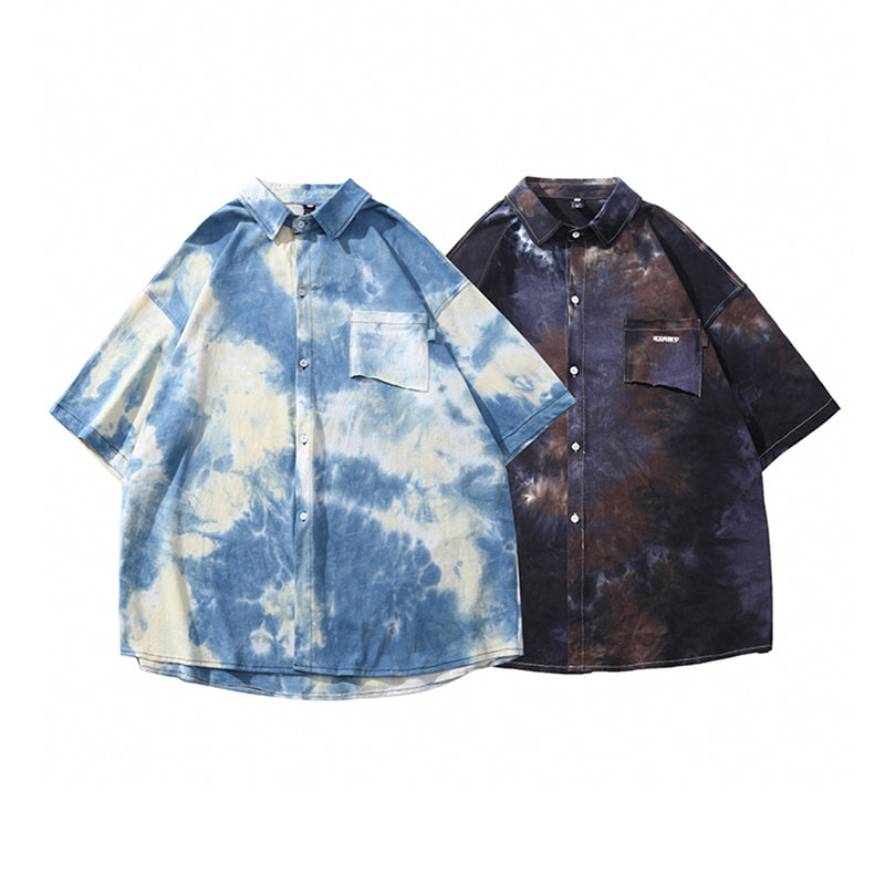 [WUKONG Series] ★Shirt★ 2 colors Tops Short sleeve Unisex Men's Tie-dye Blue Black