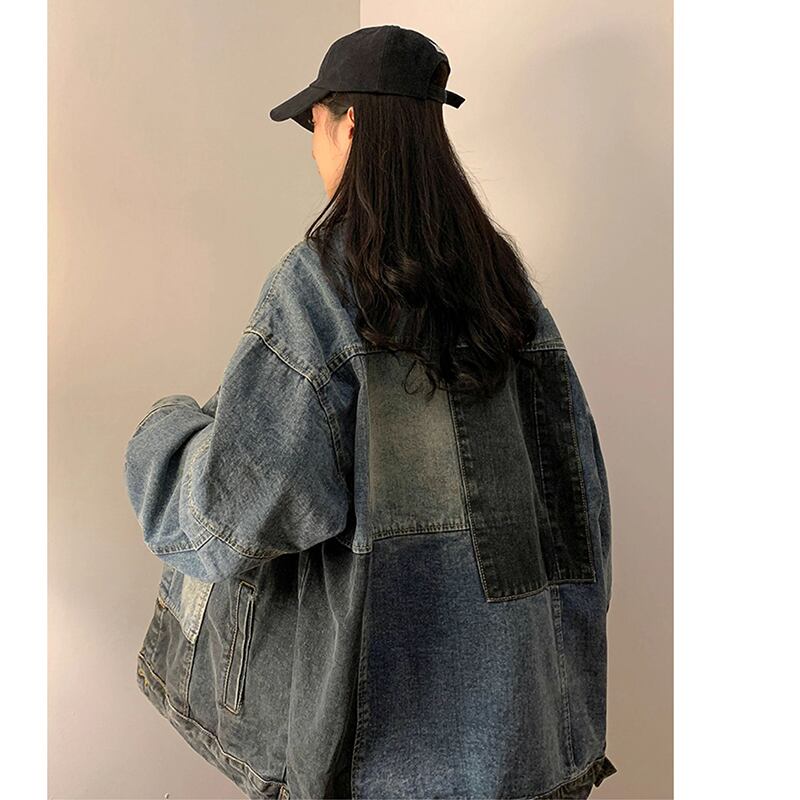 [CHAOMEICHEN Series] ★Jacket★ Denim jacket outerwear unisex men's jeans color scheme blue switching