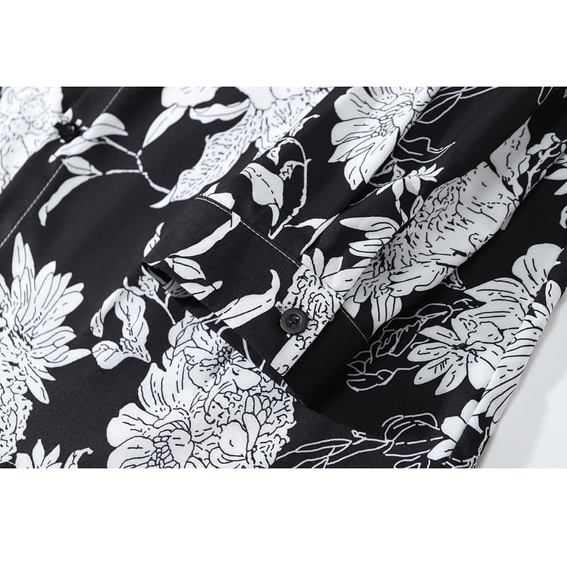 [JINKESEN Series]★Shirt★ Tops, long sleeve shirt, floral pattern shirt, unisex, men's, casual, black, black