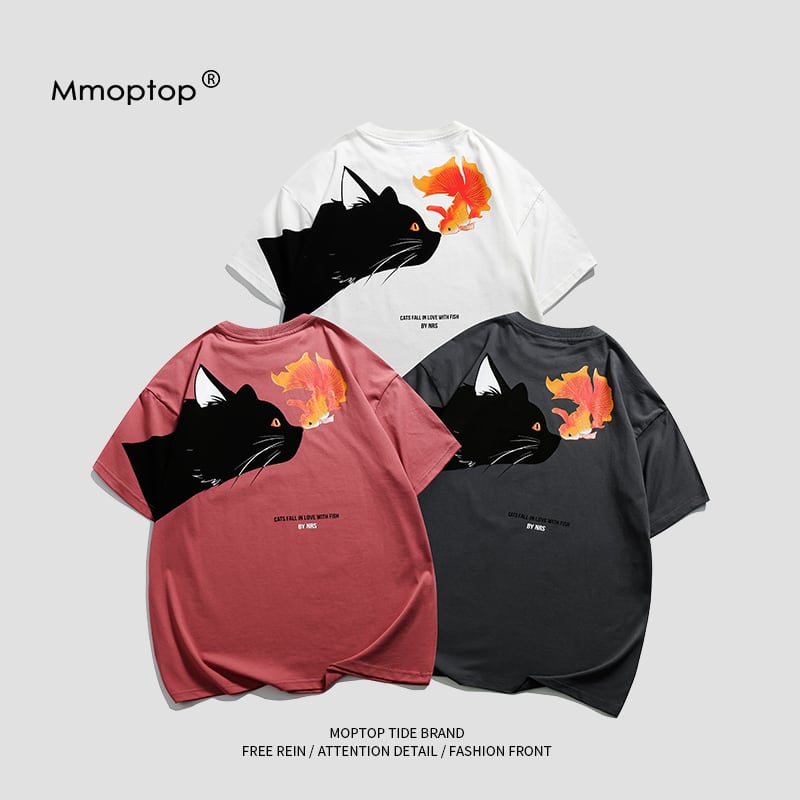 [Mmoptop Series]★T-shirt★ 3color Tops Short Sleeve T-shirt Unisex Men's Cotton Cat Cat Cat