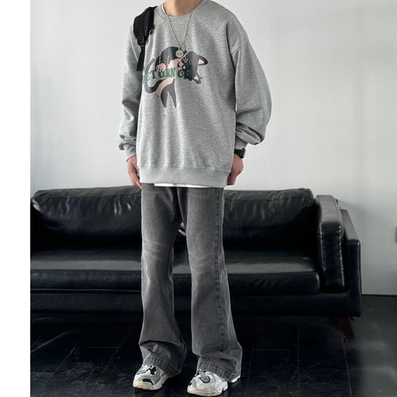 [V37 Series] ★Tops★ 3color Sweatshirt Unisex Men's Cat Cat Dog Cartoon Animal Pattern