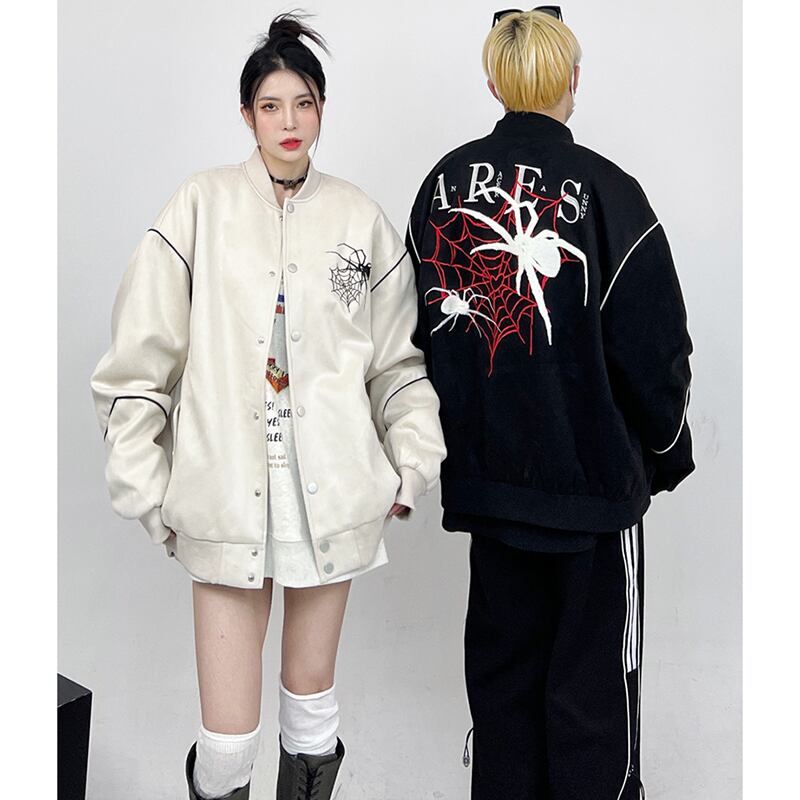 [CEDY Series]★Jacket★ 2color Outerwear Stadium Jacket Unisex Men's Spider Cool Black Apricot