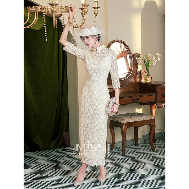 [MISS.F Series]★Cheongsam dress★ Lace Chinese style dress for women, party, wedding