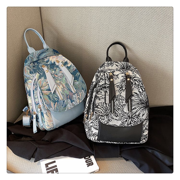 [NANA Series]★Bag★ 3color Rucksack Rucksack Floral Pattern Cute Blue Black Brown