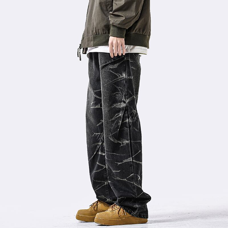 [DUFENG Series]★Denim Pants★ 2color Pants Bottoms Unisex Men's Black Blue Stylish