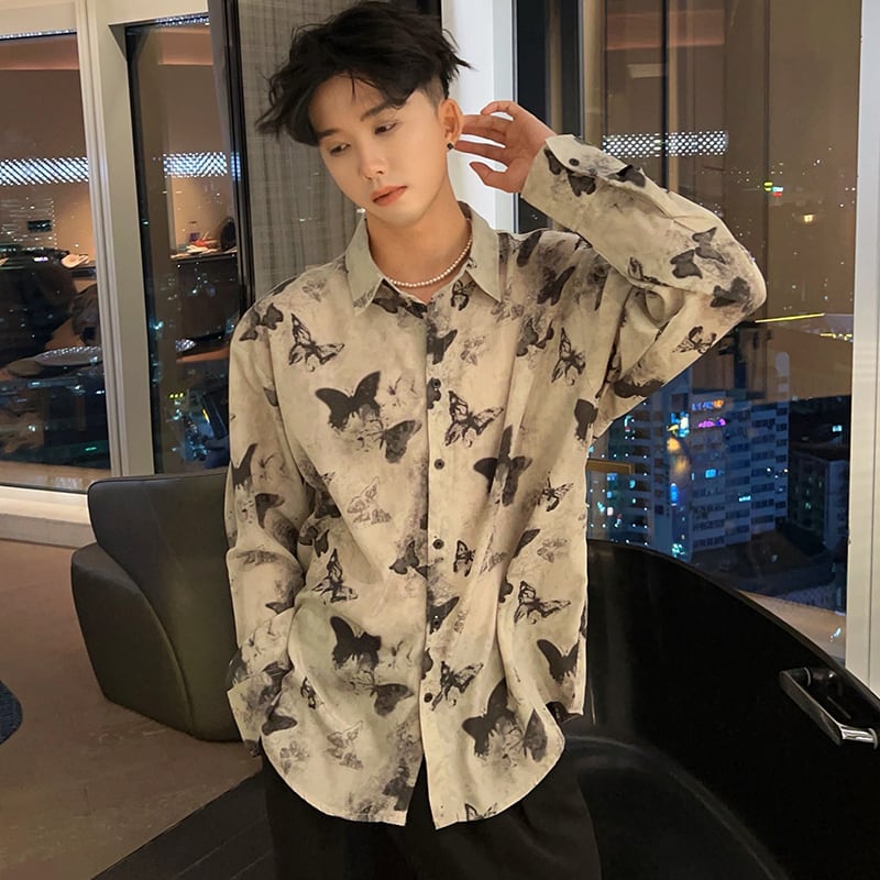 [Chen Dafu Series]★China Style Shirt★ 2color Tops Long Sleeve Shirt Unisex Men's Butterfly Print