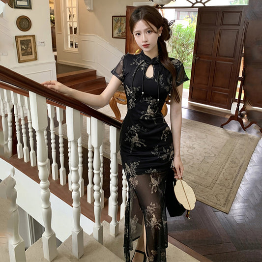 [XJXJ Series] ★Chinese Dress★ Chinese-style dress, sexy, black, slimming, easy to match