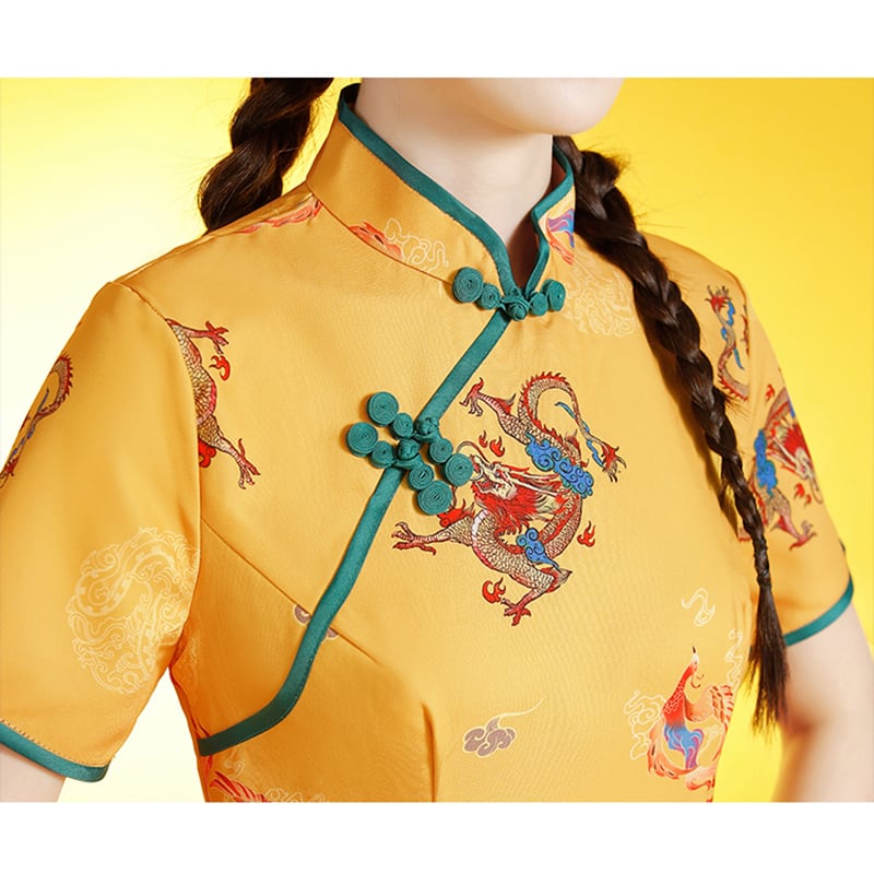 [SSJ Series]★China Dress★ One Piece Year-end Party Coming of Age Ceremony Yellow Yellow Short Length Slimming Wear