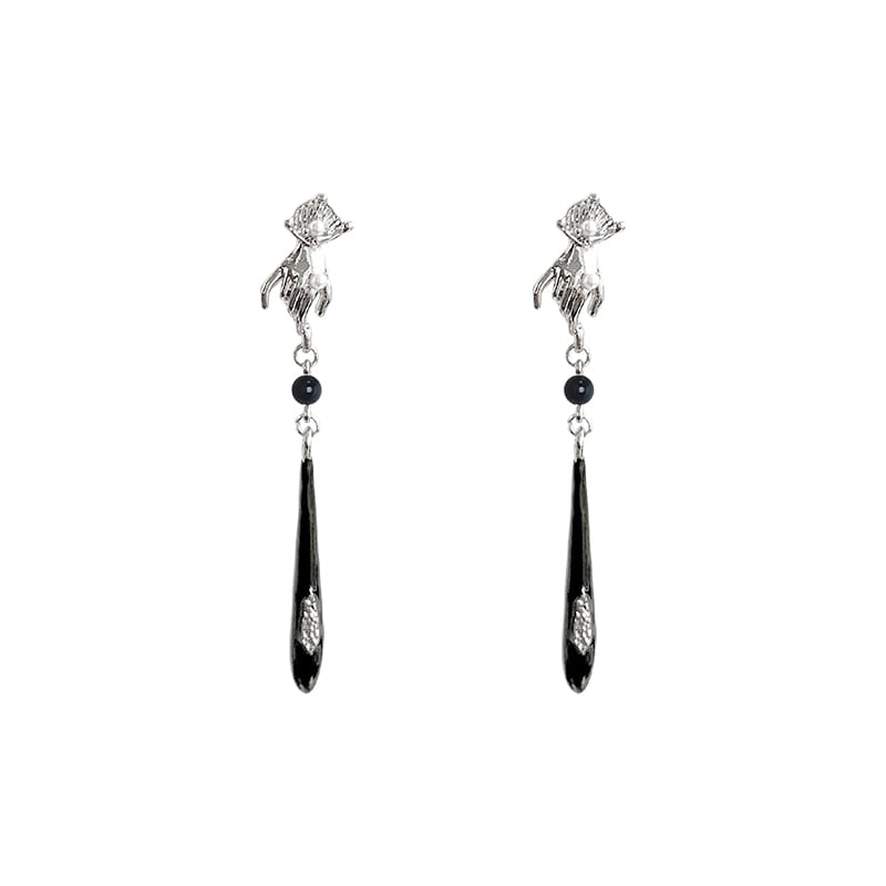 [Picalela Series]★China Style Earring★ Earrings Accessories Women's Long Length Improves Temperament Black