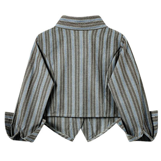 [PAIXIANG Series]★Shirt★ Long sleeve shirt with tie, tops, short length, cute, color scheme, vertical stripes, striped pattern