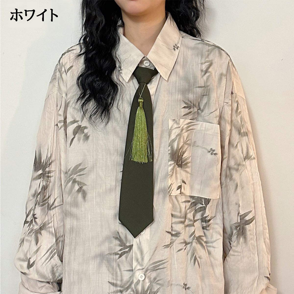 ✿New item! [UATONLINE series] ★China style shirt★ 2color shirt with tie, long sleeve shirt, tops, unisex, men's bamboo