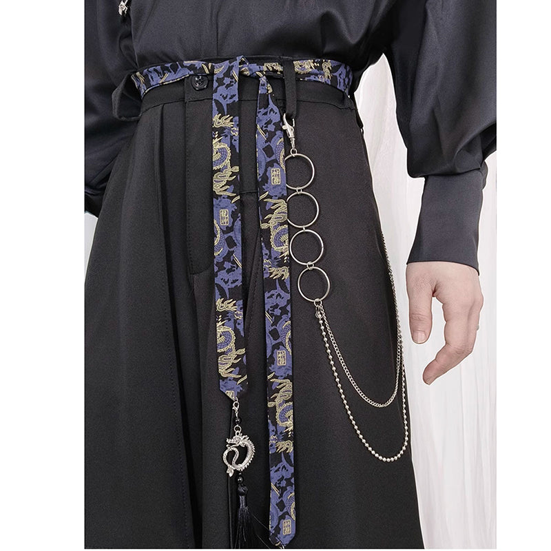 [Kurabokoya Series] Chinese-style pants, pants with belt and chain, bottoms, gaucho pants, slimming, easy to match