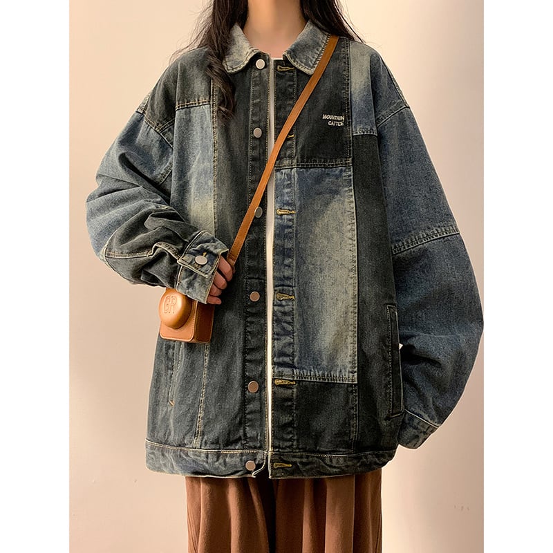 [CHAOMEICHEN Series] ★Jacket★ Denim jacket outerwear unisex men's jeans color scheme blue switching