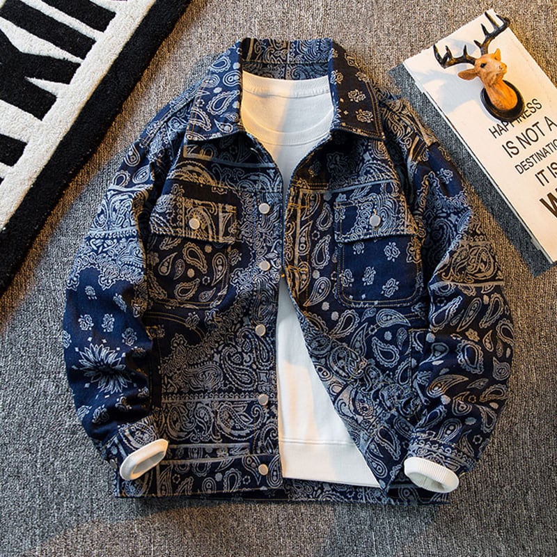 [HPCP Series] ★Jacket★ 2color outerwear unisex men's ethnic style black blue paisley pattern