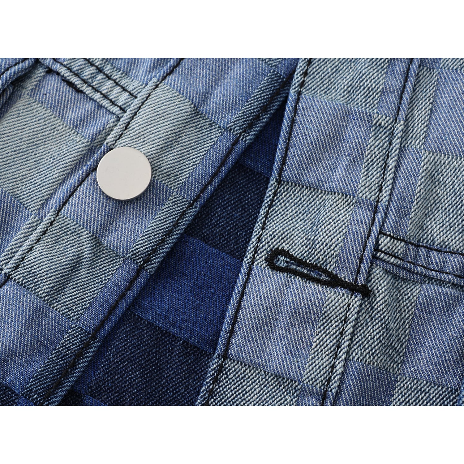 [LHSEN Series] ★Outer★ Denim Jacket Jacket Jeans Tie-dye Women's Plaid Pattern Blue