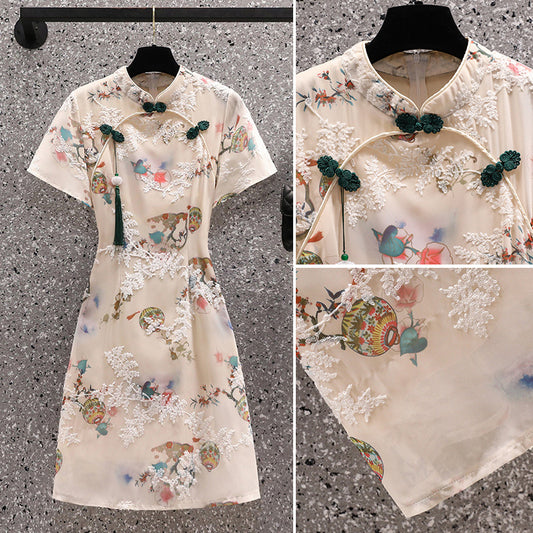 [SENWEIER Series] ★Chinese Dress★ Chinese-style dress, embroidered, short length, elegant, Chinese clothing, with a stylish design