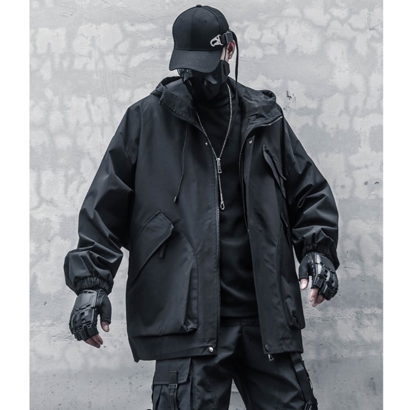 [WL Series] ★Jacket★ Outerwear with hood, unisex, men's black, easy to match with design.