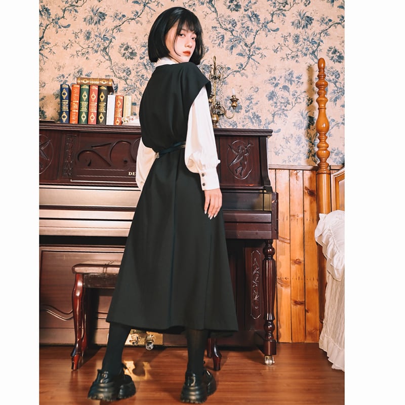 ✿New item! [Old Monster---Tatsuryu Series] ★Chinese style dress★ Sleeveless Hanfu dress Black Black