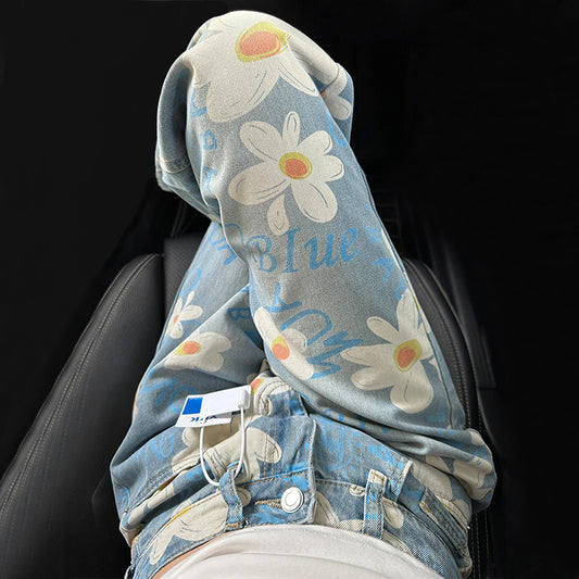 [OURI Series] ★Denim pants★ Trousers Bottoms Floral pattern Casual Easy to match Ladies Fashionable