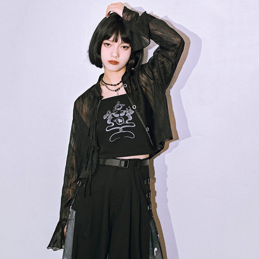 [Kokaisha---Ink collar series] ★Chinese style top★ Outer shirt, sun protection, unique, original, sheer, black