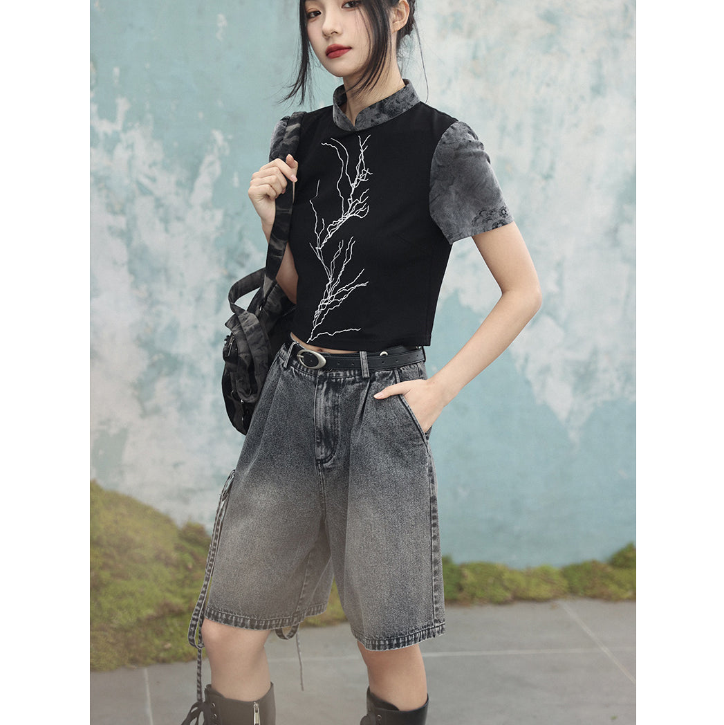 [Big Blue Dragon Series]★China style trousers★Bottoms Gaucho pants Loose Casual Black Black