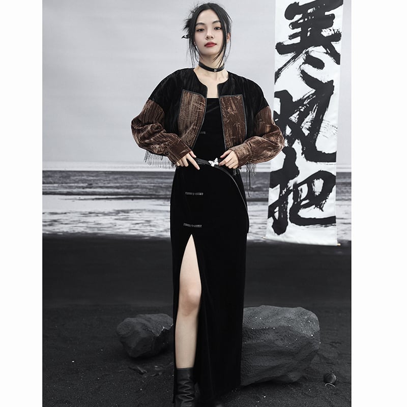 ✿New item! [Daiseiryusu Series] ★China style outerwear★ Tops Black, black, short length, easy to match