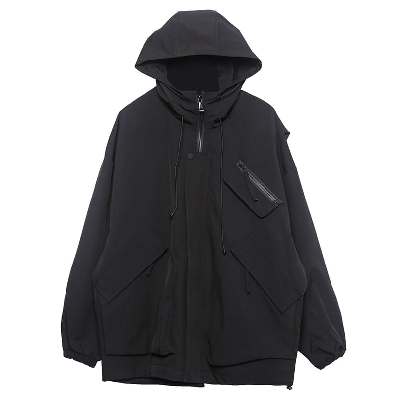 [WL Series] ★Jacket★ Outerwear with hood, unisex, men's black, easy to match with design.