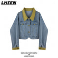 Load image into Gallery viewer, [LHSEN Series] ★Outer★ Denim jacket Jacket Short length Color scheme Blue Blue Retro
