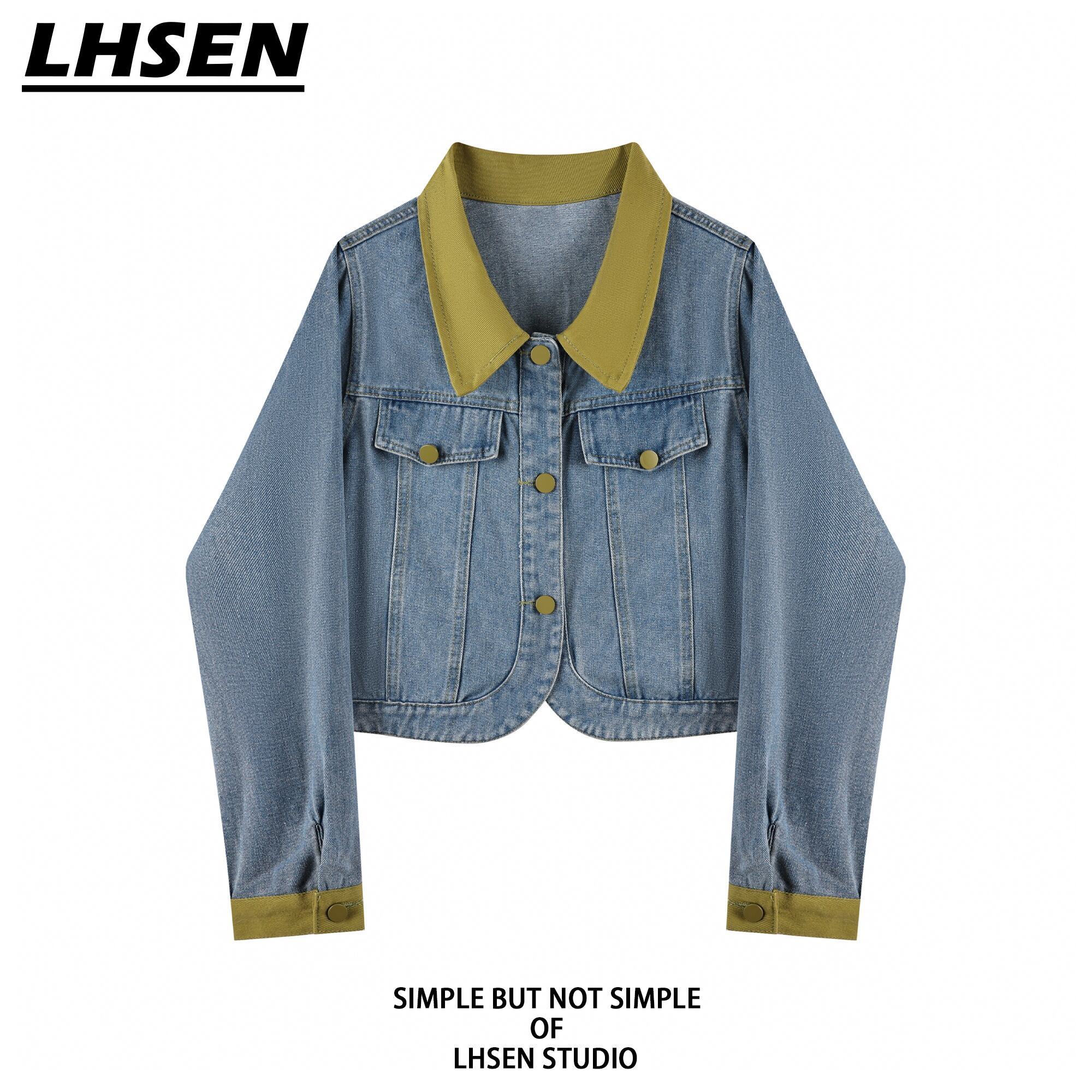 [LHSEN Series] ★Outer★ Denim jacket Jacket Short length Color scheme Blue Blue Retro