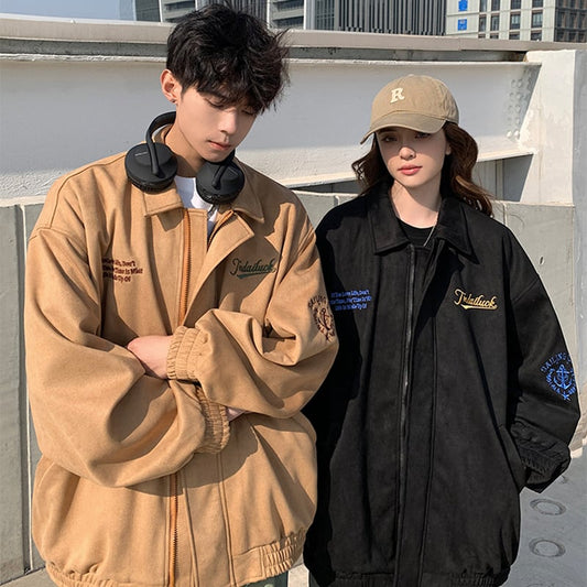 [NANSHI Series]★Jacket★ 3color Outerwear Casual Unisex Men's Suede Embroidery Black Brown Pink