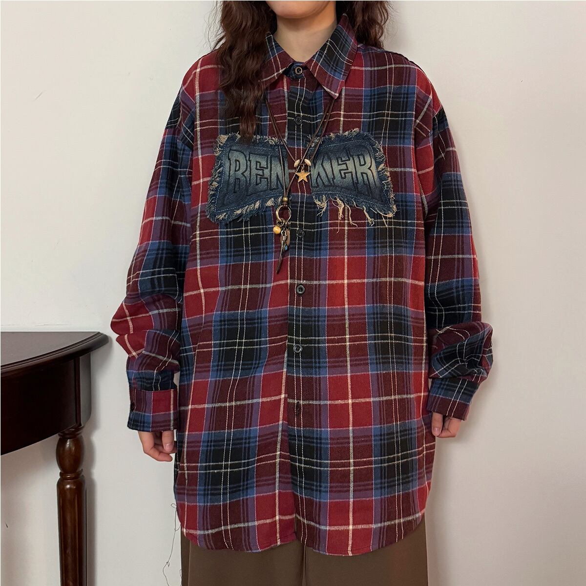 ✿New item! [UATONLINE Series]★Shirt★ 2color Long Sleeve Shirt Tops Unisex Men's Plaid Pattern Red Yellow