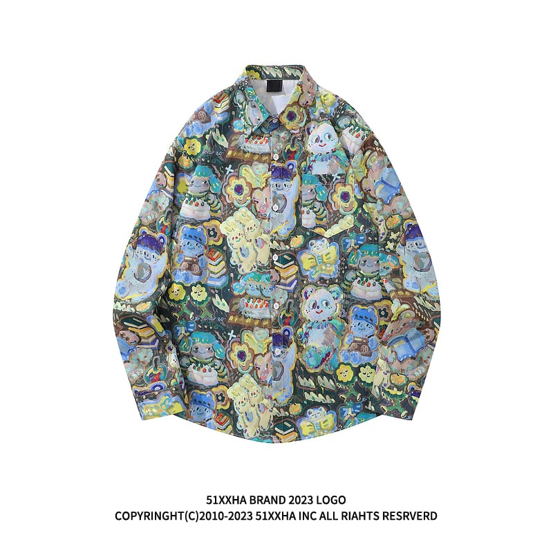 [MOISHE TIDE Series]★Shirt★ 2color Tops Long Sleeve Shirt Unisex Men's Print Cartoon Cute Graffiti