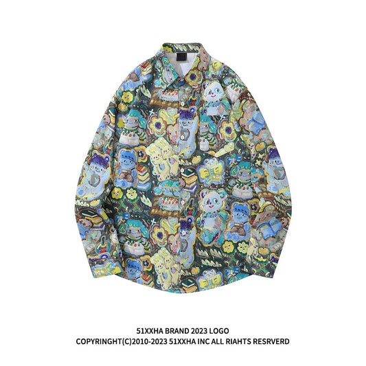 [MOISHE TIDE Series]★Shirt★ 2color Tops Long Sleeve Shirt Unisex Men's Print Cartoon Cute Graffiti